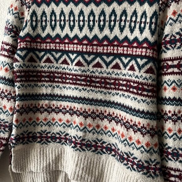 Cream-colored and blue-spliced round-neck sweater - Picture 5 of 5